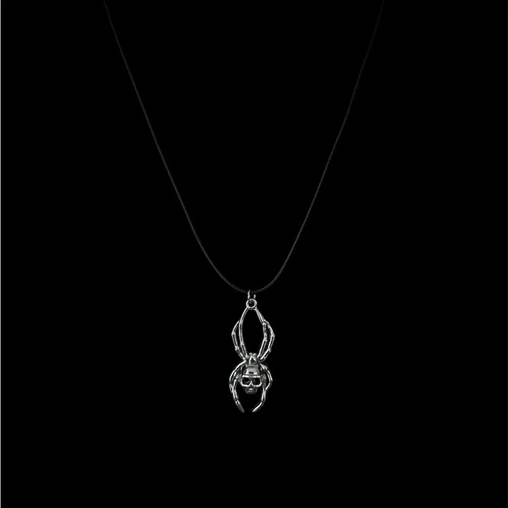 Spider Skull Pendant Necklace Gothic Aesthetic Black Cord Jewelry Unisex